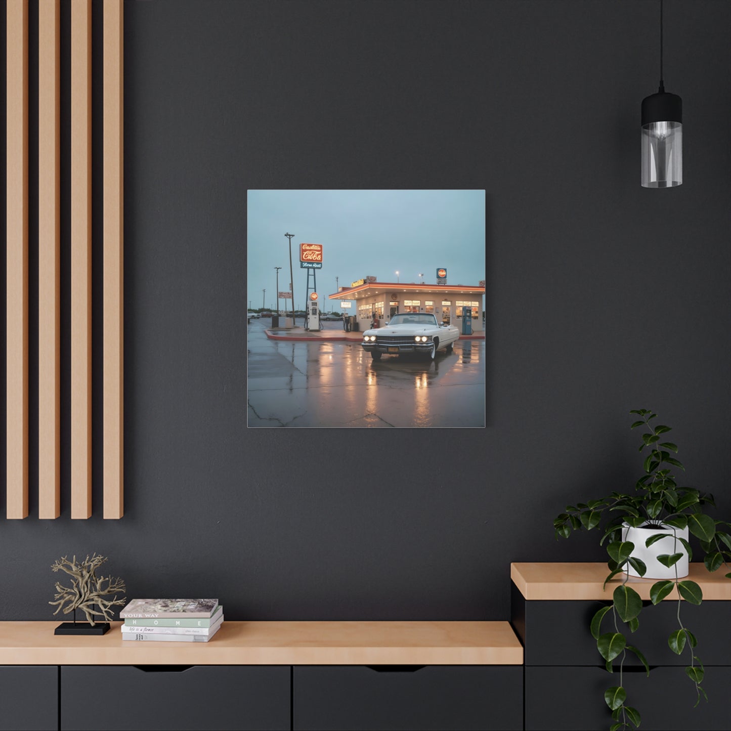 Canvas Print - Cadillac de Ville in Gas Station at Evening