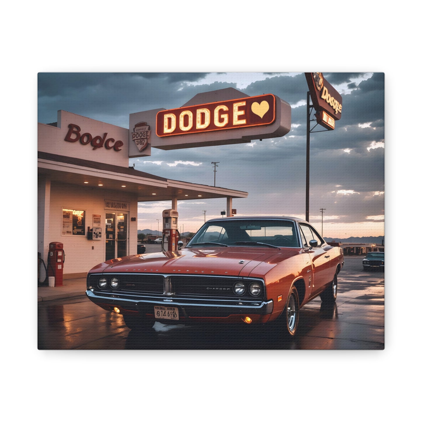 Canvas Gallery Wraps - Dodge Charger at Gas Station in the evening