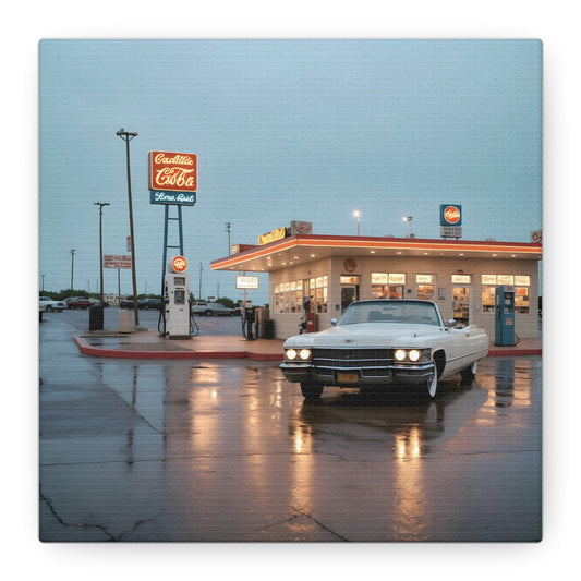 Canvas Print - Cadillac de Ville in Gas Station at Evening