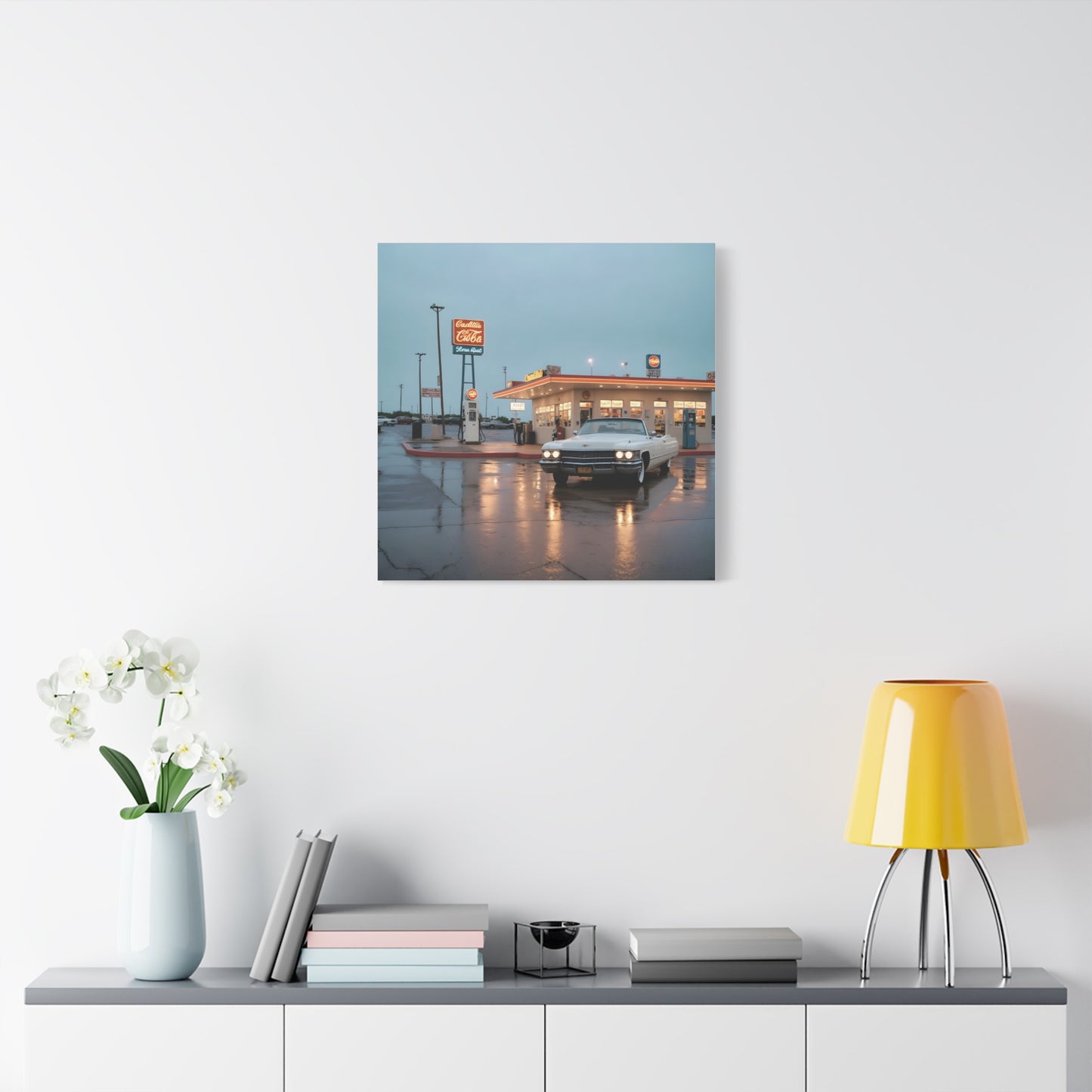 Canvas Print - Cadillac de Ville in Gas Station at Evening