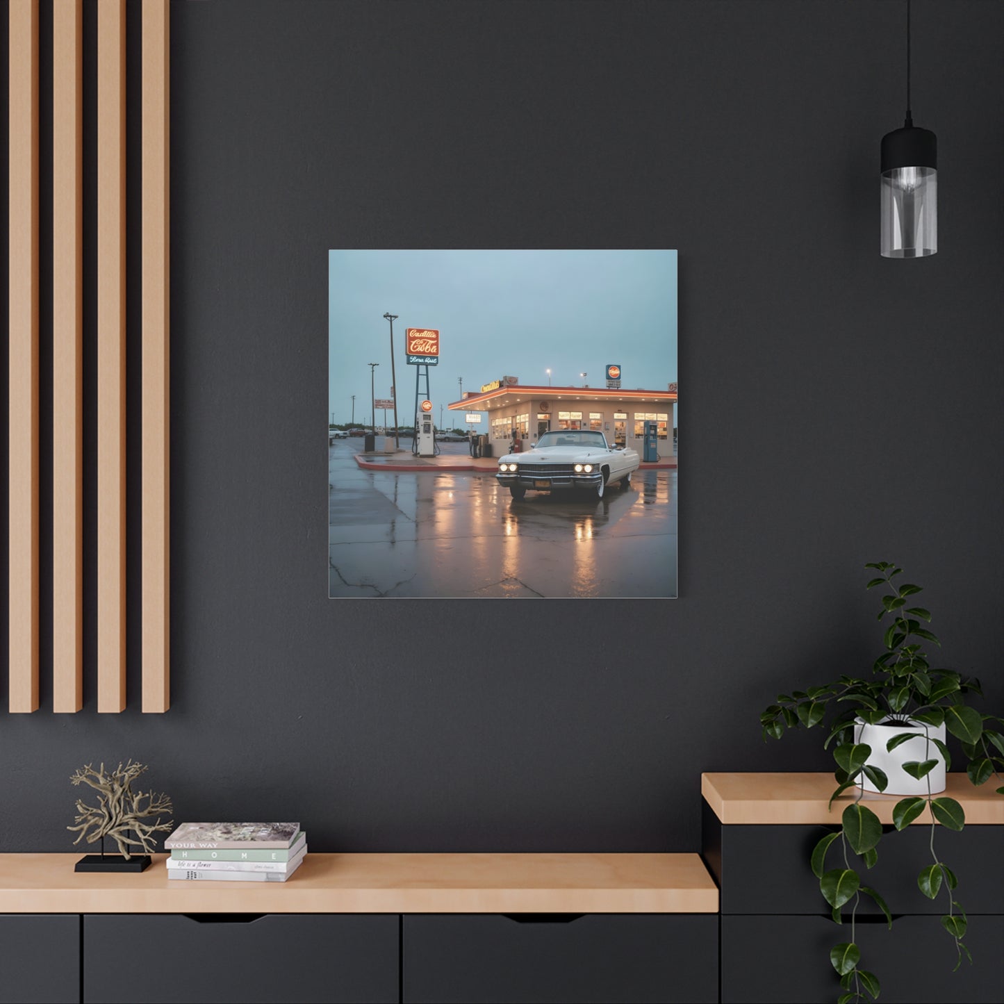 Canvas Print - Cadillac de Ville in Gas Station at Evening