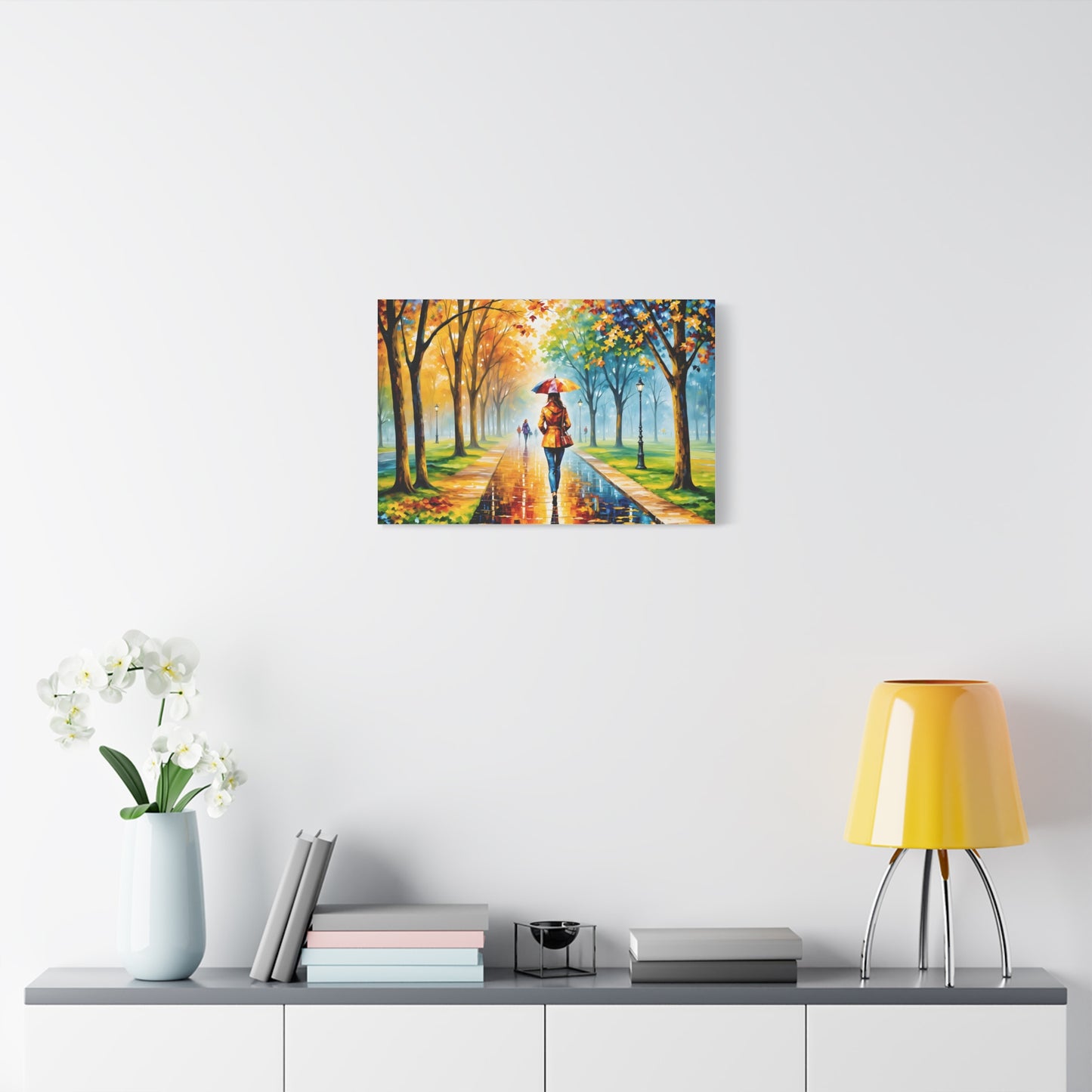 Canvas Wall Art - Walking in the Park Under the Rain