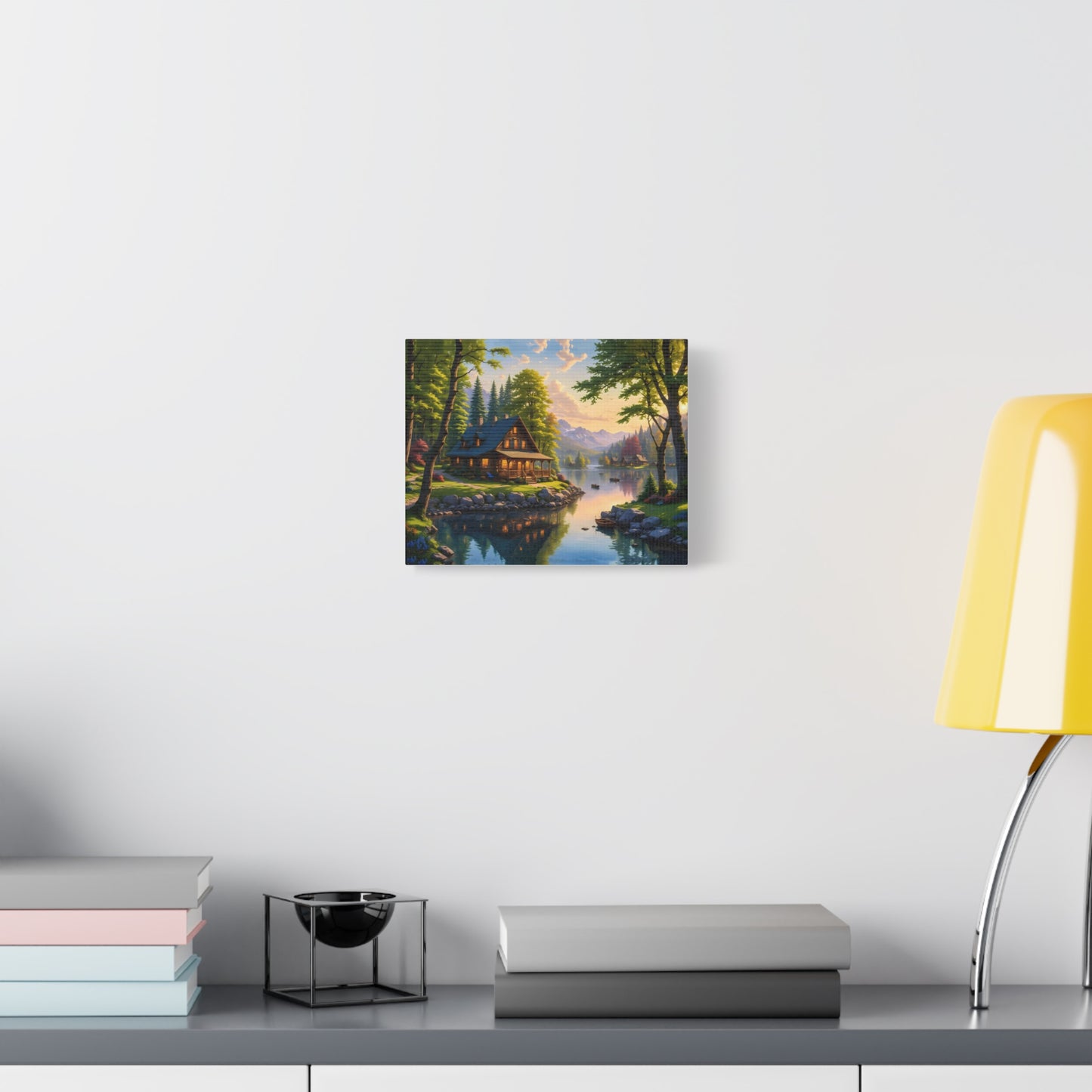 Canvas Wall Art - Cabin on the Lake, Thomas Kinkade Homage