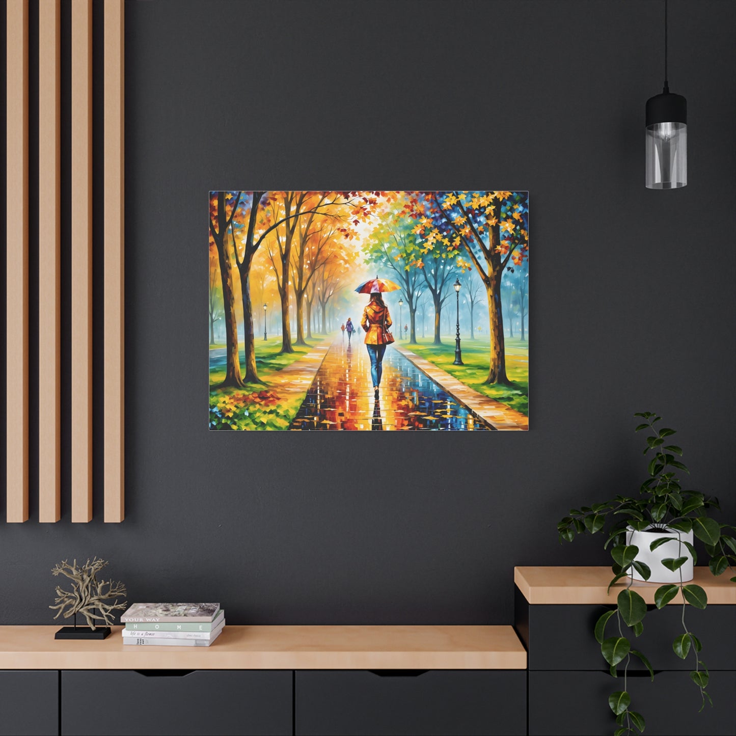 Canvas Wall Art - Walking in the Park Under the Rain