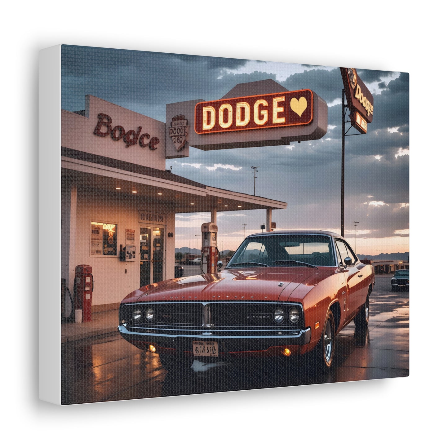 Canvas Gallery Wraps - Dodge Charger at Gas Station in the evening