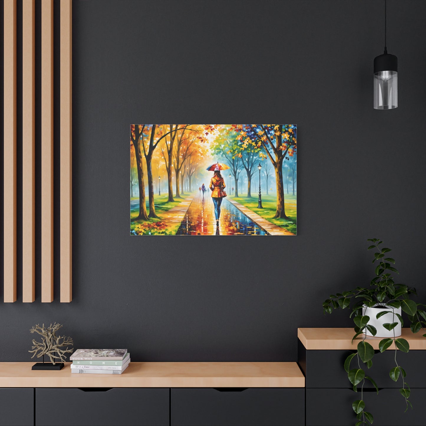 Canvas Wall Art - Walking in the Park Under the Rain