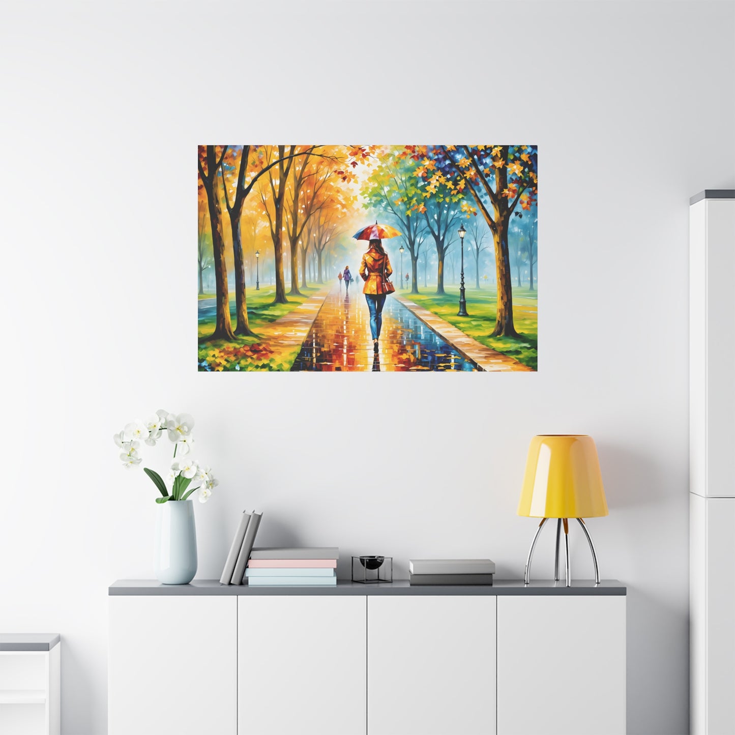 Canvas Wall Art - Walking in the Park Under the Rain