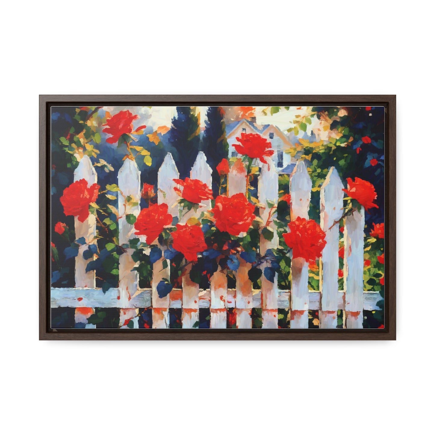 Canvas Wraps, Red Roses Landscape Garden Fence Art