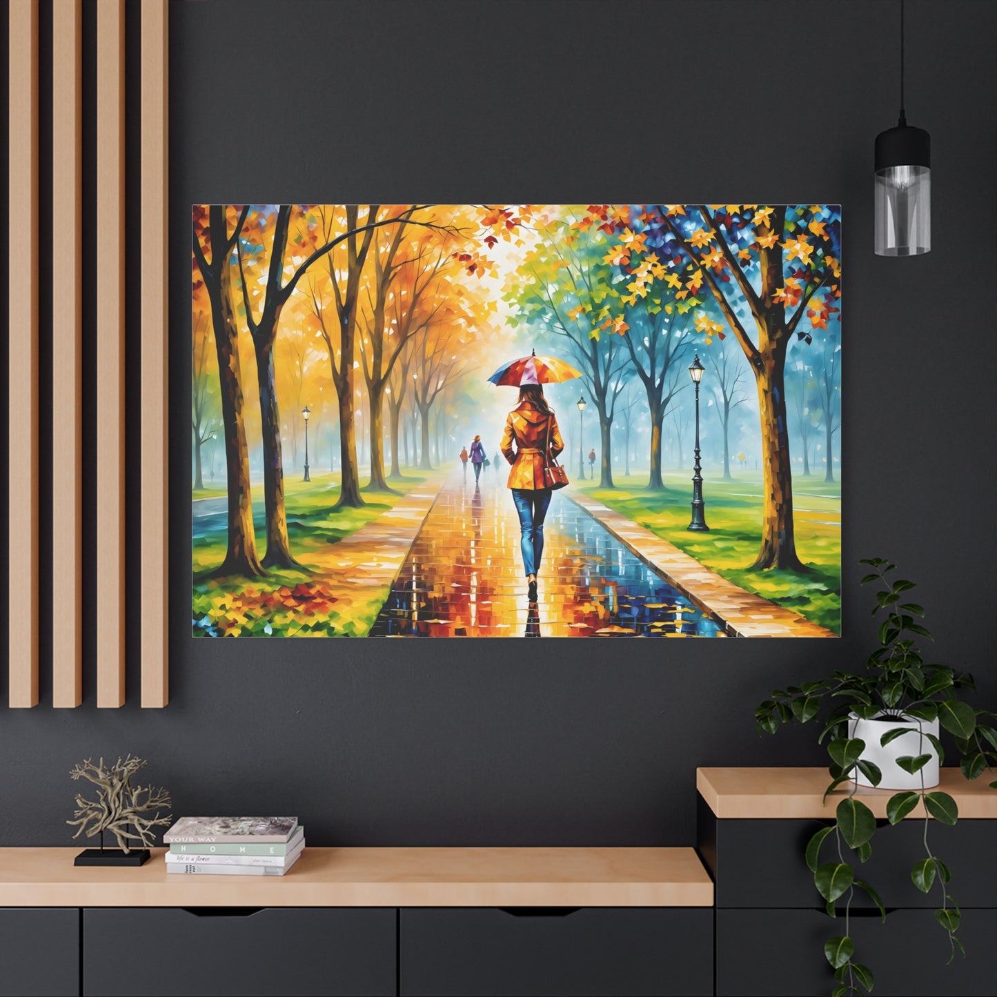 Canvas Wall Art - Walking in the Park Under the Rain